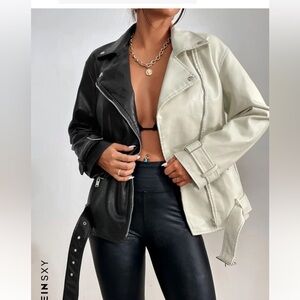 NEW Shein Two Tone Grommet Buckle PU Moto Jacket (size XL/12)